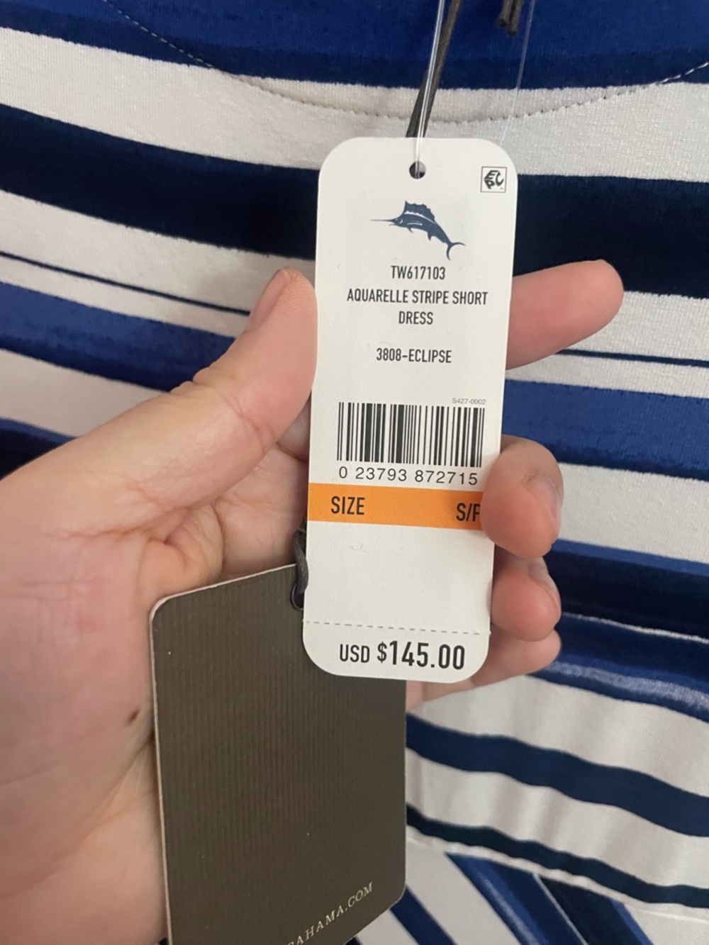 Tommy Bahama Blue and White Striped Long Sleeve Dress - Picture 3 of 4